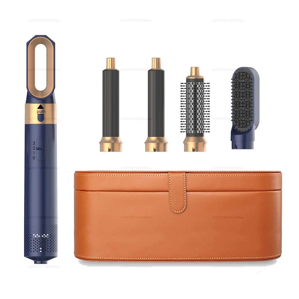 NoraStyler New York 5-in-1 Hair Styler Kit Navy Blue Gold with Travel Case NEW